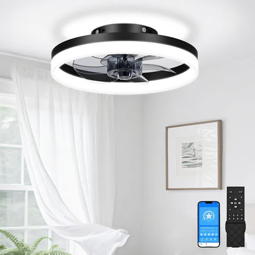 Miniatura 18 de VOLISUN Ventiladores de Techo de Perfil Bajo con Luces y Control Remoto, Ventilador de Techo Fandelier de Montaje Empotrado, 3000K-6500K Luz de Negro