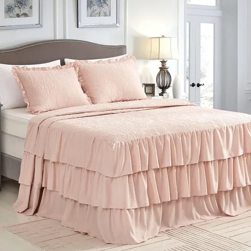 Miniatura 22 de CHIXIN Colcha con falda con volantes, tamaño Queen, caída de 30 pulgadas de largo, estilo Shabby Chic, funda de cama ligera, juego de 3 piezas, 3