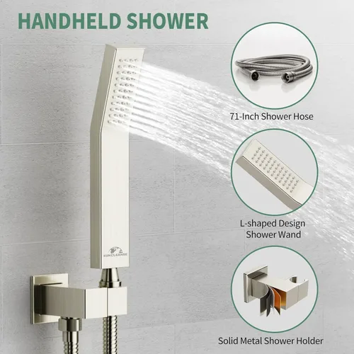 Miniatura 4 de SunCleanse Juego de Grifería de Ducha de Lluvia Níquel Cepillado Conjunto Combo de Ducha para Baño con Cabezal de Ducha de Alta Presión de 10