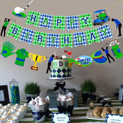 Miniatura 7 de Banners de fiesta de golf, 3 unidades, carteles de golf de feliz cumpleaños, guirnalda recortada para fiesta de golf, decoraciones de fiesta de golf