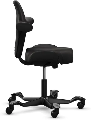 Miniatura 5 de HAG Capisco Silla de escritorio estándar ajustable, marco negro, asiento negro de vinilo ónix