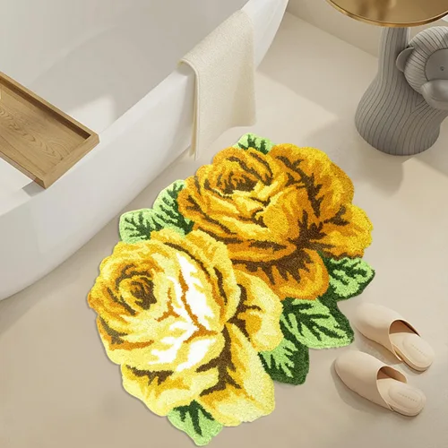 Miniatura 23 de Alfombrilla Abreeze con 4 rosas, alfombrillas con diseño de flores azul, hecha a mano, antideslizante (no se desliza), alfombrilla moderna, de puede
