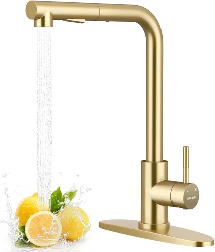 Miniatura 17 de WEWE Grifo de Fregadero de Cocina, Grifo de Cocina Extraíble, Grifo de Cocina Negro y Cromado con Rociador de Acero Inoxidable de Una Sola Manija