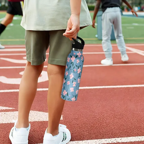 Miniatura 5 de Small Pink Flowers Navy Blue Background Lightweight Gym Water Bottle with Straw Double-Wall Vacuum Insulation for Sport Gym Outdoor Travel School