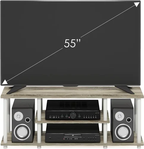Miniatura 4 de Furinno Turn-N-Tube - Soporte para televisor de 3 niveles, 3D, sin herramientas, para televisores de hasta 50 pulgadas, con tubos redondos
