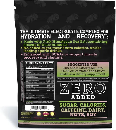 Miniatura 3 de Paquetes de electrolitos mejorados en polvo (fresa y kiwi 20 paquetes) con 0 azúcar+BCAA + suplemento de electrolitos de vitaminas B con zinc