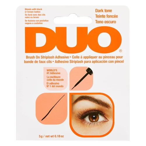 DUO Pegamento de pestañas con brocha, tono oscuro, adhesivo de pestañas impermeable, pegamento de pestañas de larga duración para racimos y pestañas
