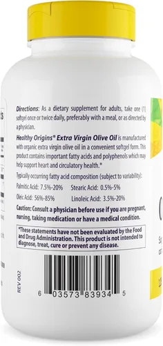 Miniatura 3 de Healthy Origins Aceite de oliva, 1250 mg - Suplemento para la salud del corazón con aceite de oliva virgen extra orgánico prensado en frío