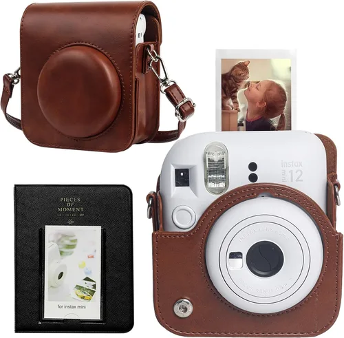 Miniatura 12 de CAIYOULE Funda para cámara para Fujifilm Instax Mini 12 cámara de película instantánea, bolsa cruzada protectora de cuero para cámara Fuji Mini 12