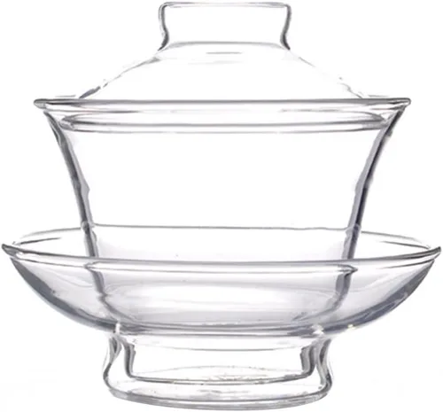 Cabilock Taza de té transparente con tapa: taza de té de cristal chino japonés Gaiwan Bowl Mug para ceremonia Kung Fu Accesorios Estilo 2