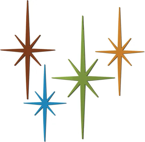 Miniatura 10 de Blulu 4 piezas de decoración de pared de hierro fundido con forma de estrella de Starburst, decoración de metal de mediados de siglo moderno, Gris