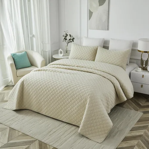 Miniatura 9 de Brandream Juego de ropa de cama de algodón de 3 piezas de 3 piezas con diseño de diamantes beige terroso, moderno, bohemio, chic y minimalista