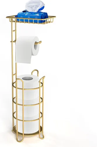 Miniatura 8 de Soporte para papel higiénico, dispensador de rollo de papel higiénico con estante para almacenamiento de baño, sostiene megarrollos de reserva