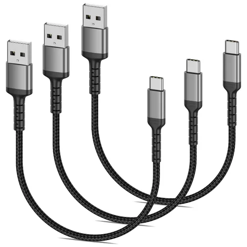 Cable USB C corto de 1 pie, paquete de 3 cables USB A a USB tipo C de carga rápida 3A para estaciones de carga, compatible con Samsung Galaxy S23,