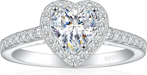 JALOKIVI 1.4CT 925 Sterling Silver Engagement Rings for Women Heart Cut Halo Cubic Zirconia Promise Rings for Her Size 4-12