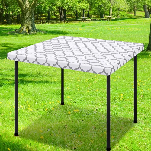 Miniatura 44 de Smiry Mantel cuadrado para mesa de pícnic, manteles de camping impermeables elásticos ajustables, protector de mantel de vinilo con respaldo de Gris