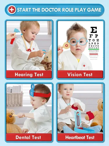 Miniatura 3 de Lehoo Castle Kit de médico para niños pequeños de 3 a 5 años, juego de médicos para niños, juego de simulación con disfraz de médico, estetoscopio
