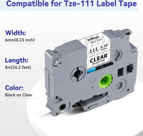 Miniatura 3 de Paquete de 4 unidades compatibles con Brother Tze-111 Tze111 Tz-111 Tz111 Tz111 Tz111 0.236 in 0.23 pulgadas negro sobre cinta de etiquetas