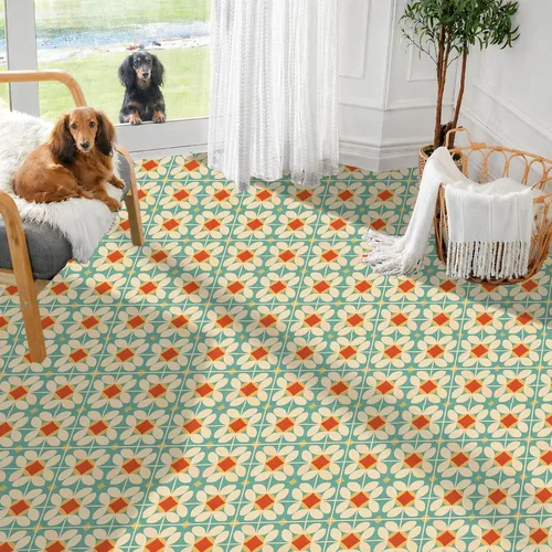 Miniatura 2 de IVN 10 PIEZAS 12x12 Pulgadas Azulejos de Piso con Patrón Floral Retro de Despegar y Pegar, Adhesivos Vinilo Desmontables y Autoadhesivos