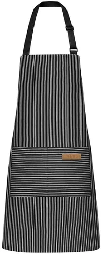 Miniatura 7 de Chef Apron Bib Apron with 2 Large Pockets Adjustable Neck Strap Kitchen Apron Cooking Apron Stripes Baking Apron