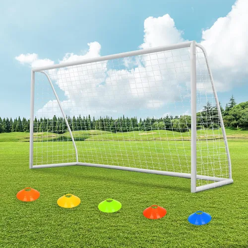ORIENGEAR Soccer Goal, 12x6/10x6.5/8x6/6x4 Full Size Soccer Goals for Backyard, Soccer Net with Training Discs, Portable Soccer Goal for Kids and