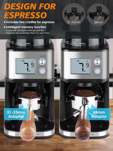 Miniatura 4 de Homtone Molinillo de café expreso con rebabas cónicas – Molinillo de frijoles eléctrico continuo de 2.008 in con ajustes de molienda, temporizador