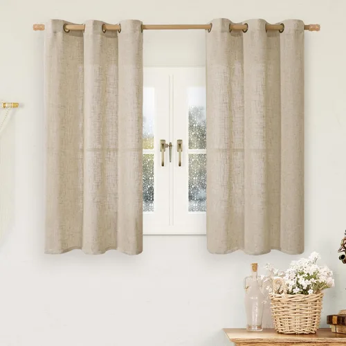 Miniatura 64 de LAMIT Cortinas de lino sintético para dormitorio, paneles filtrantes de luz, cortinas de lino con protección de privacidad con ojales para ventanas
