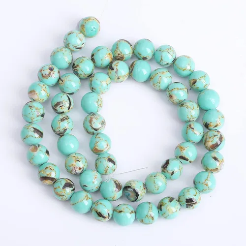 Miniatura 4 de 45 cuentas de turquesa de 0.315 pulgadas con concha de howlita azul perla y turquesa cuentas de piedra para hacer joyas, pulseras, collares, aretes