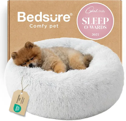 Miniatura 12 de Bedsure - Cama relajante para perro mediano, lavable, tipo dona, cama para gato, antideslizante, redonda, afelpada, mullida, de piel sintética