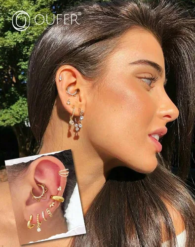 Miniatura 2 de OUFER Joyería para Piercing Daith, Aretes Daith de Acero Inoxidable 316L, Arete de Aro Daith con Diseño de CZ Transparente 16G, Joyería