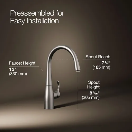 Miniatura 3 de KOHLER K-22034-VS Simplice(R) - Grifo para fregadero de barra, acero inoxidable vibrante Vibrant Stainless