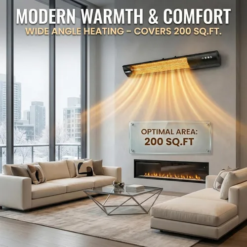 Miniatura 2 de Calentador eléctrico para patio, calentador de pared de 1500 W con control remoto y temporizador de 24 horas, calentador infrarrojo de carbono