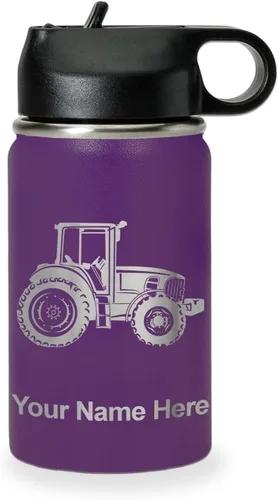 Miniatura 52 de LaserGram Botella de agua personalizada, tractor agrícola, acero inoxidable de doble pared aislada al vacío con popote superior, regalo grabado