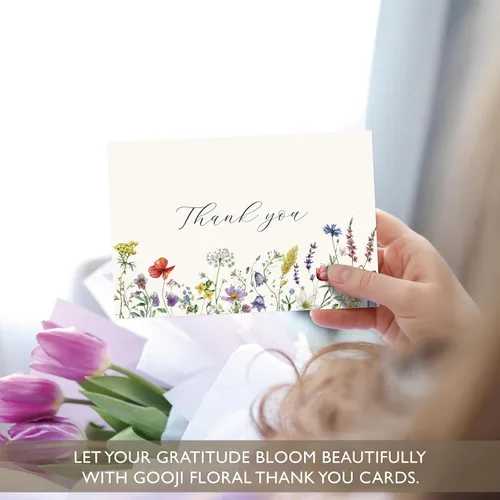 Miniatura 5 de Gooji Tarjetas de agradecimiento florales de verano 4 x 6 con sobres (paquete de 20 sobres a granel) a juego, flores silvestres, bodas, notas