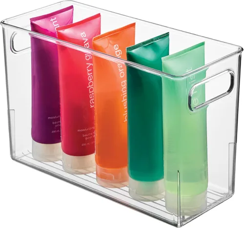 iDesign - Contenedor de almacenamiento de plástico transparente y delgado para baño, organizador alto y estrecho para lociones, cremas y artículos