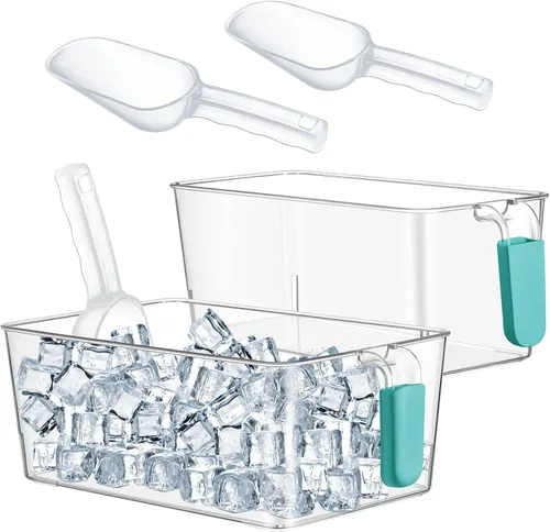 Miniatura 19 de Havawish Juego de 2 Cubos de Hielo y Juego de Cucharones Flexibles de Plástico para Congelador con Asa Retráctil, Cubo de Almacenamiento Gris