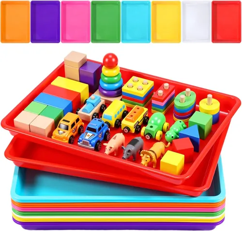 Miniatura 18 de Maitys Paquete de 15 bandejas de arte de plástico de 12 x 16 pulgadas, bandejas sensoriales para proyectos de bricolaje, pintura, cuentas, joyería