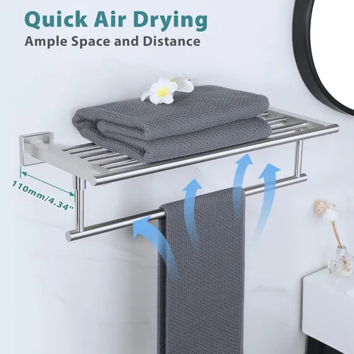 Miniatura 7 de Alise Toallero de 20 pulgadas para baño montado en la pared, toallero de baño con barra de torre, toalleros dobles para baño, soporte de toallas