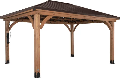 Miniatura 11 de Backyard Discovery Barrington - Cenador Pabellón de madera de cedro para exteriores de 12' x 10' con techo rígido de acero galvanizado de cadera