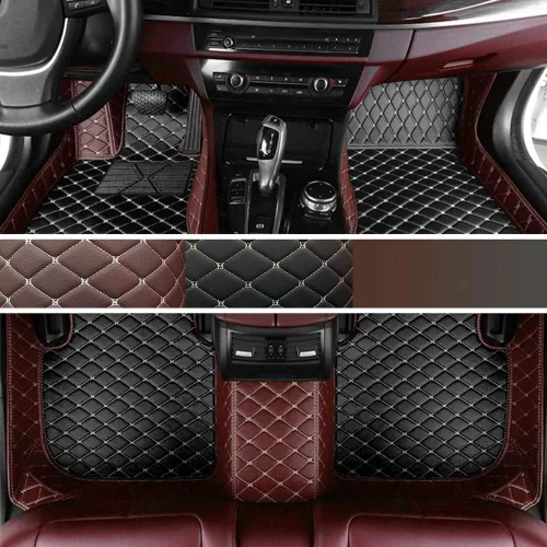 Miniatura 9 de Tapetes de piso personalizables para automóviles, cobertura total para todo clima, juego de tapetes de piel antideslizantes, para autos, SUV y Beige