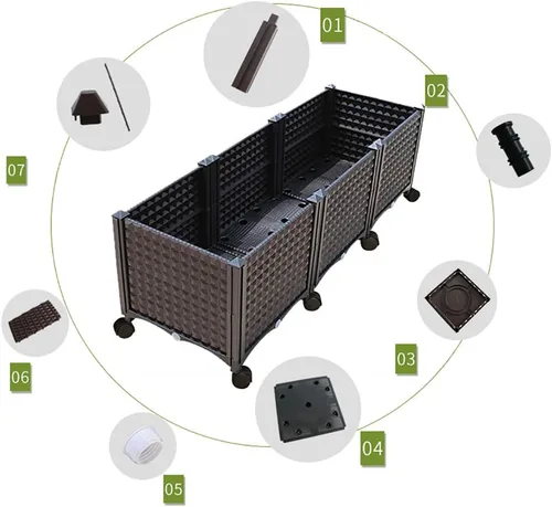 Miniatura 4 de Cama de jardín elevada con ruedas, maceta de plástico con riego automático con tapón de drenaje, kit de maceta de ratán para interiores