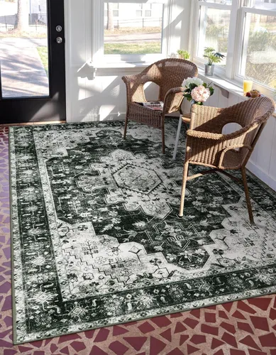 Miniatura 7 de Moynesa Alfombras ultrafinas y lavables vintage de 5 x 7 pies, alfombra grande de estilo bohemio para sala de estar, antideslizante, no desprende