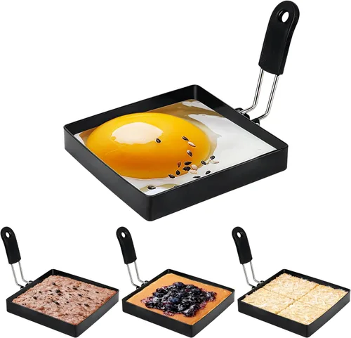 Miniatura 9 de Anillos de huevo para freír huevos, 3.5 pulgadas de acero inoxidable, para panqueques ingleses, magdalenas, con mango de silicona