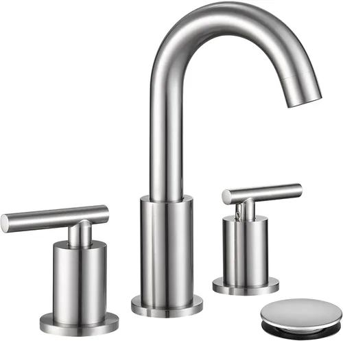 Grifo de baño extendido con desagüe de lavabo y manguera de suministro, grifo de níquel cepillado de 3 orificios para lavabo de baño, grifo de baño