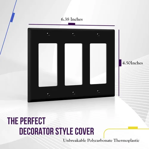 Miniatura 2 de ENERLITES Placa de pared decorativa para interruptor de luz o tomacorriente, acabado brillante, tamaño 3-Gang 4.50" x 6.38", policarbonato Negro