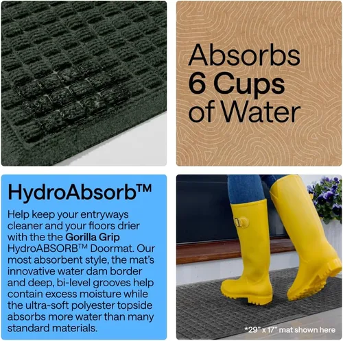 Miniatura 4 de GORILLA GRIP® HydroABSORB - Tapete ultra absorbente para puerta de entrada exterior, 47 x 35 pulgadas, atrapa la suciedad y la humedad, tapete