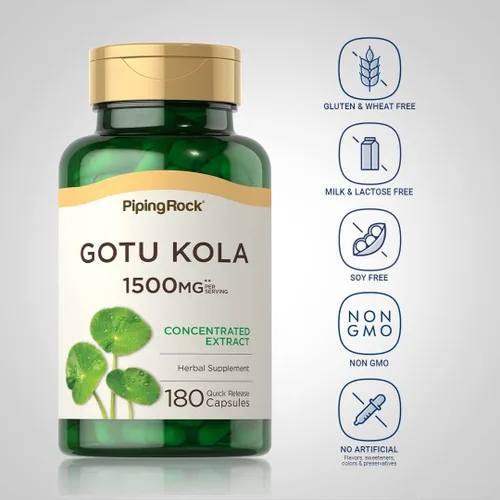 Miniatura 3 de Piping Rock Gotu Kola Cápsulas 180 unidades Extracto de hierbas concentrado Suplemento sin OMG, sin gluten