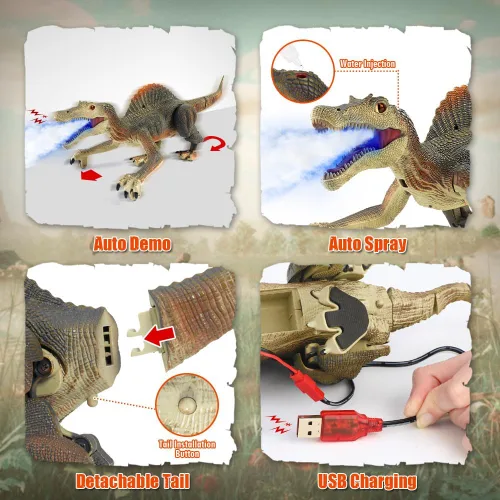 Miniatura 5 de Mini Tudou Juguetes de Dinosaurio con Control Remoto, Juguete de Dinosaurio Robot Caminante RC con Control Remoto de Persecución de Luz, Rociado