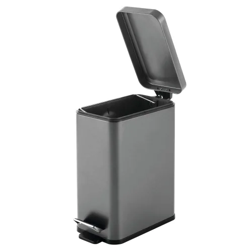 Miniatura 6 de mDesign - Cubo de basura de 2,6 galones de perfil delgado con escalón de metal, papelera, contenedor de basura, baño, tocador, dormitorio, cocina