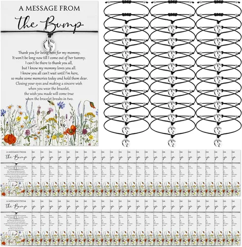 Miniatura 17 de Thyle 25 Juego de Pulseras Ajustables para Baby Shower con Mensaje de la Tarjeta de la Pancita, Huellas, Encanto para Invitados, Pulseras de Baby